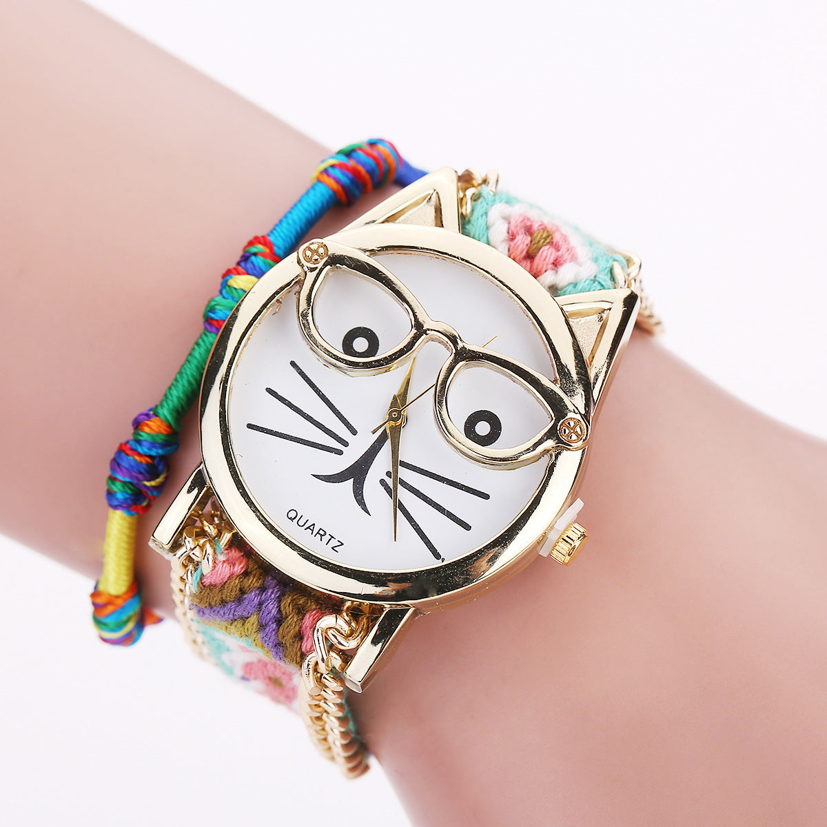 Knitted Band Cat Face Quartz Bracelet Watch