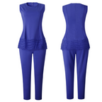 Sleeveless Lace-Trim Peplum Top and Trouser Set