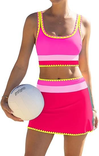 Neon Contrast Trim High-Waist Bikini Set