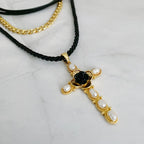 Layered Black Rose Cross Necklace | Christian Jewelry