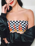 Flame Print Crop Top with High Waist Design