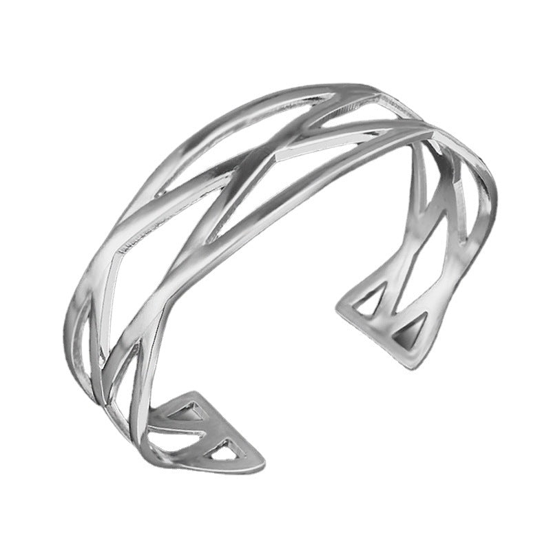 Silver Openwork Woven Cuff Bracelet
