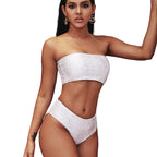 White Croc Print High-Waist Bandeau Bikini Set