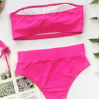 Metal Buckle Strapless Bandeau Bikini Set