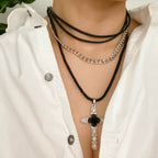 Layered Black Rose Cross Necklace | Christian Jewelry