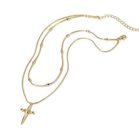 Double Layer Gold Cross Pendant Necklace - Christian Jewelry