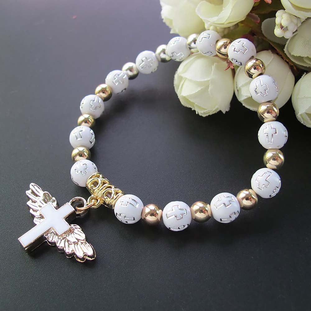 Angel Wing Cross Rosary Bracelet | Christian Jewelry