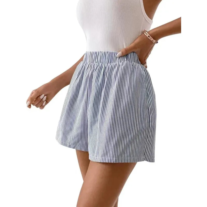 Fashion Women's Loose Back Patch Pocket Striped Shorts