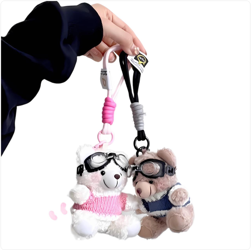 Cartoon Pilot Bear Plush Keychain | Accessory