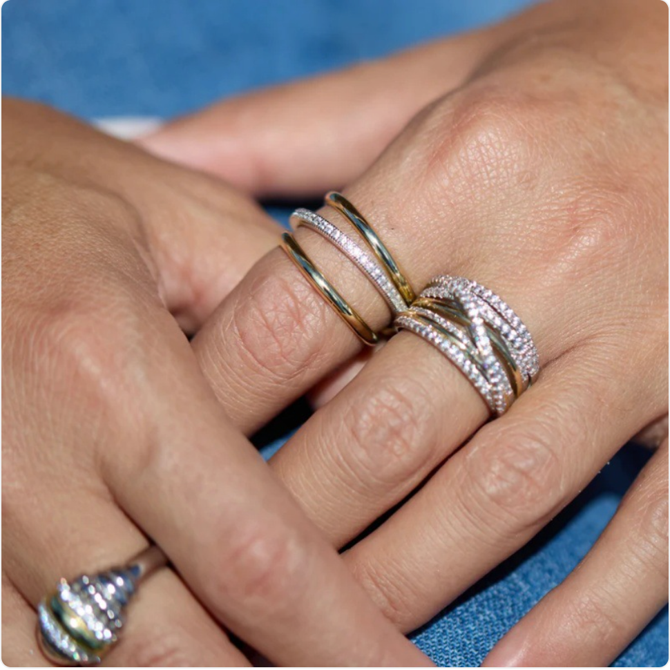 Stainless Steel Zircon Linked Trinity Ring