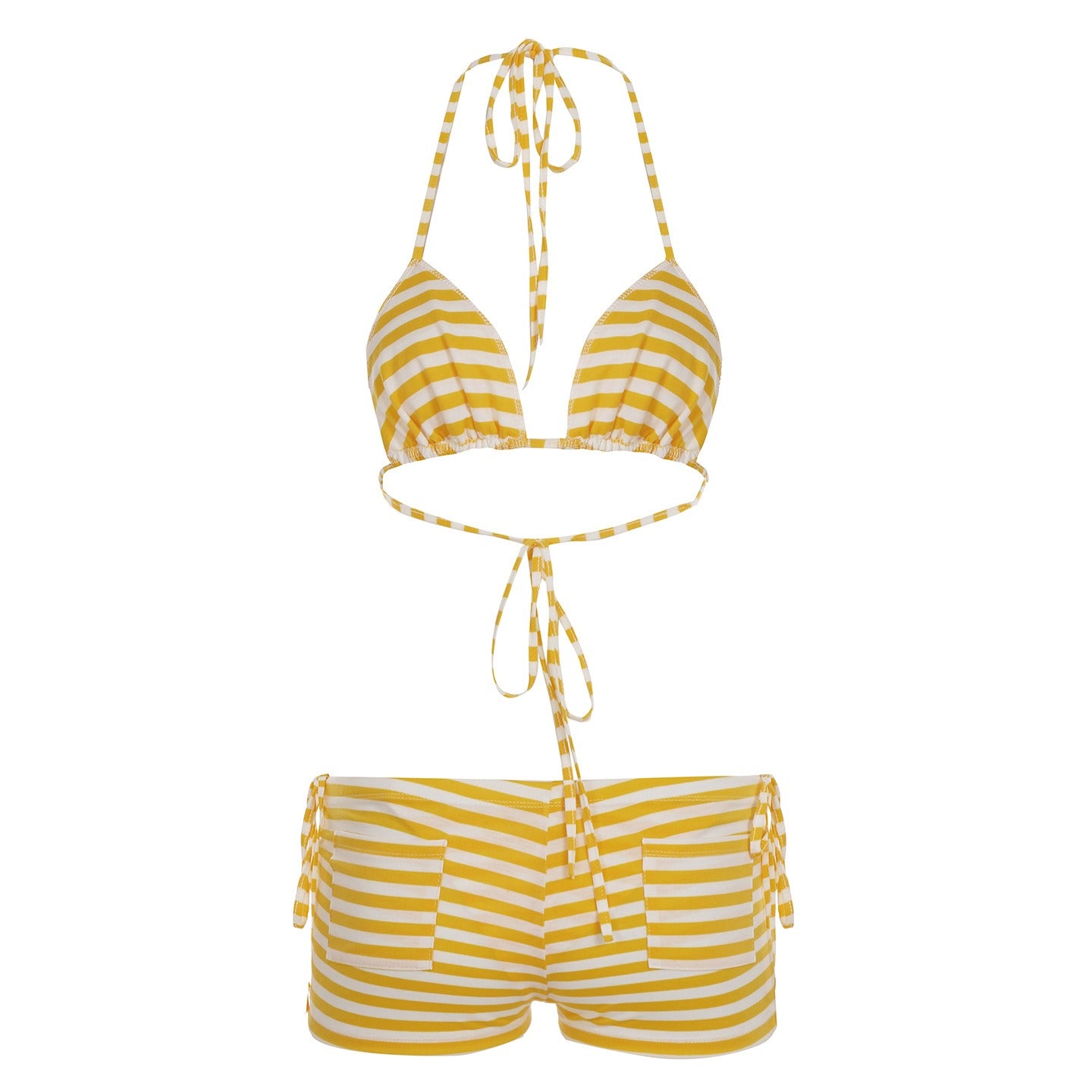 Striped Halter Bikini Set with Boyshorts