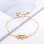 Gold Chain Bracelet with Zircon Dog Charm