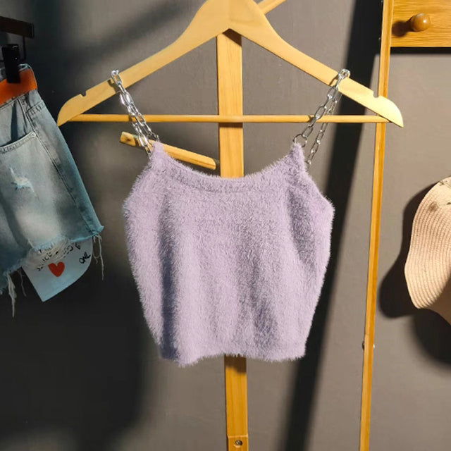 Purple Camisole Chain Crop Top - Korean Style for Women