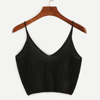 Solid Color Knit Tank Top with V-Neck Design