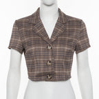 Summer Plaid Crop Top with Button Closure for Women