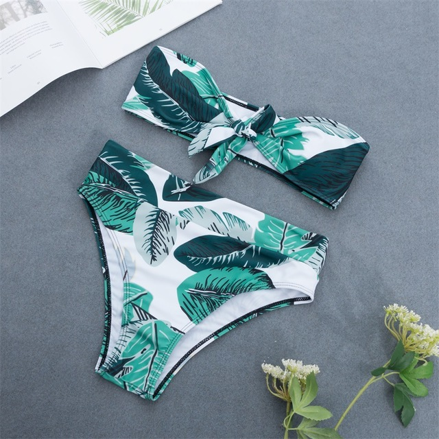 Tropical Leaf Wrap Bikini Set