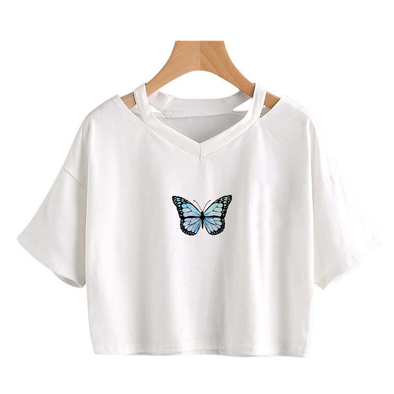 Vintage Butterfly Cute Crop Top with Hollow Design