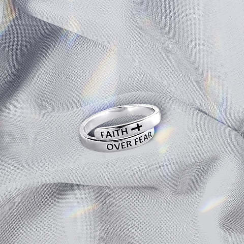 Faith Over Fear Cross Adjustable Ring