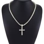 Hip Hop Rhinestone Cross Pendant Necklace