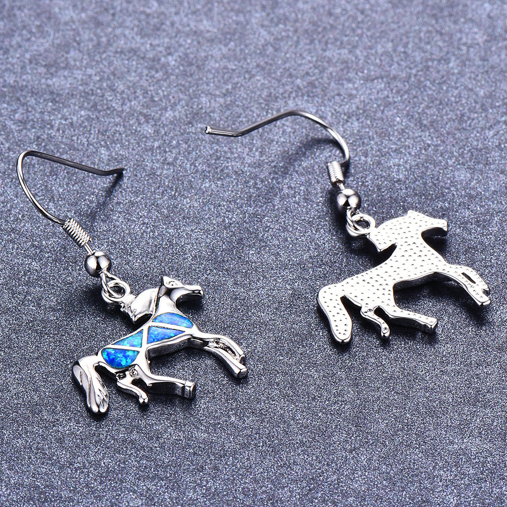 Blue Opal Horse Drop Earrings