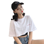 Korean Letter Print Crop Tee & Bandeau Set