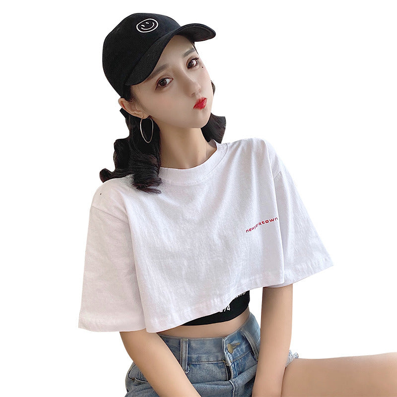 Korean Letter Print Crop Tee & Bandeau Set