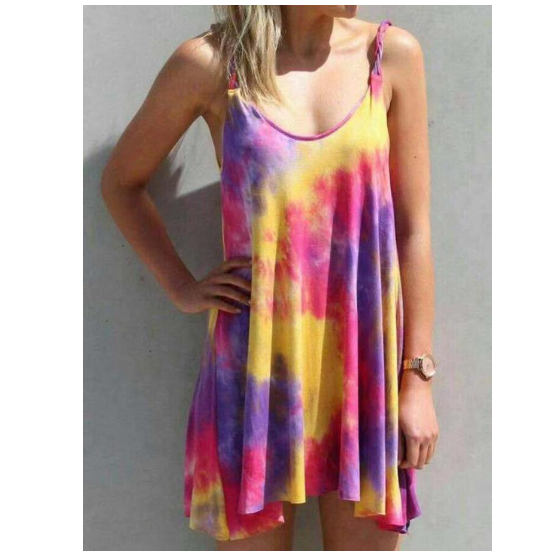 Tie-Dye Spaghetti Strap Flowy Beach Dress