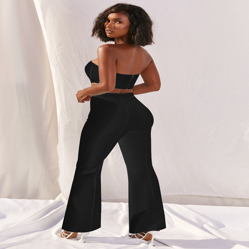 Fashionable Crop Top and Bell-Bottom Pants Set for Women