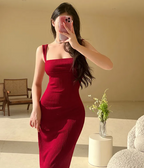 Square-Neck Ribbed Knit Bodycon Maxi Dress
