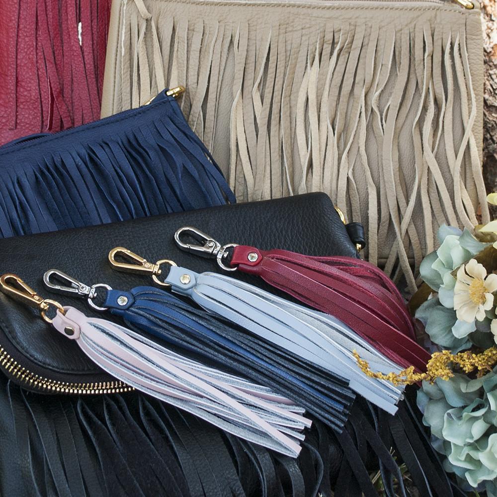 Fringe Power Leather Bag Charm-Sapphire/Gold | Accessory