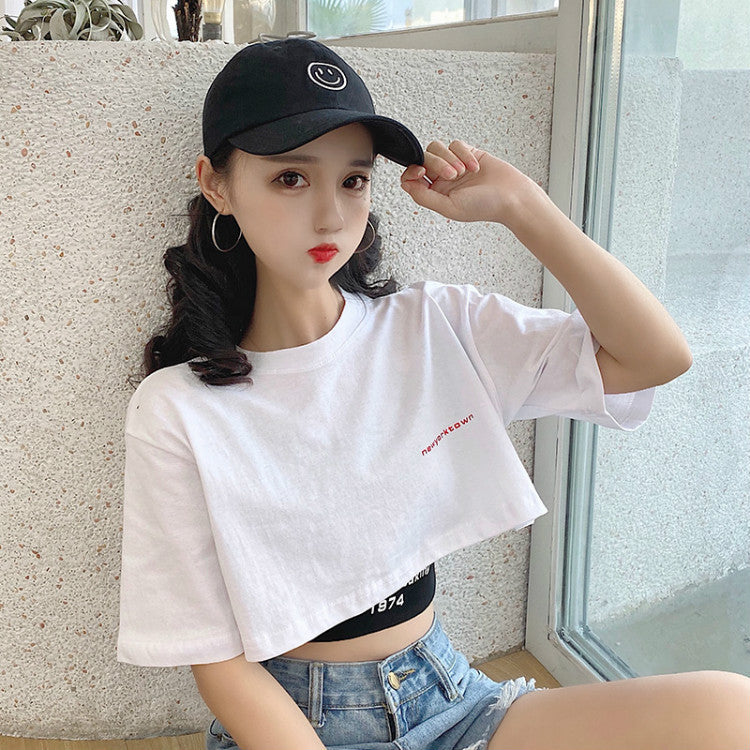 Korean Letter Print Crop Tee & Bandeau Set