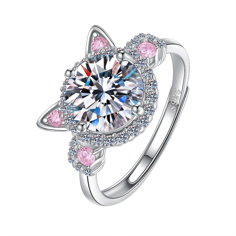 Cute Cat Ear Zircon Open Ring