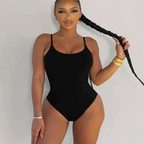 Black Scoop-Neck High-Cut One-Piece Swimsuit