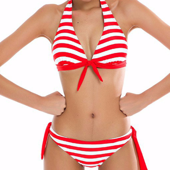 Striped Halter Triangle Bikini Set