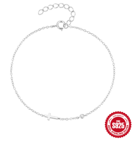 Thin 18K Gold-Plated Bracelet with Cross and Zirconia