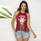 Backless Fringe Print Halter Top - Summer 2019 Trend