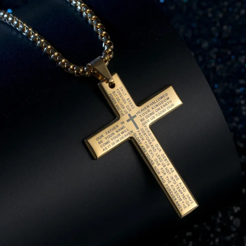 Lord's Prayer Cross Pendant Necklace