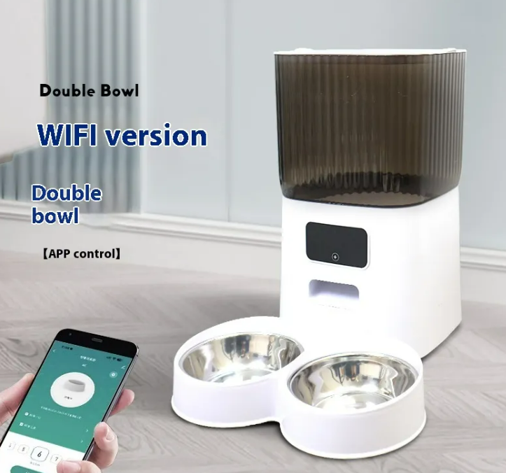 5L Automatic Pet Feeder with Stainless Steel Bowls, Programmable Smart Food Dispenser for Cats and Dogs, Timed Portion Control Feeding Machine