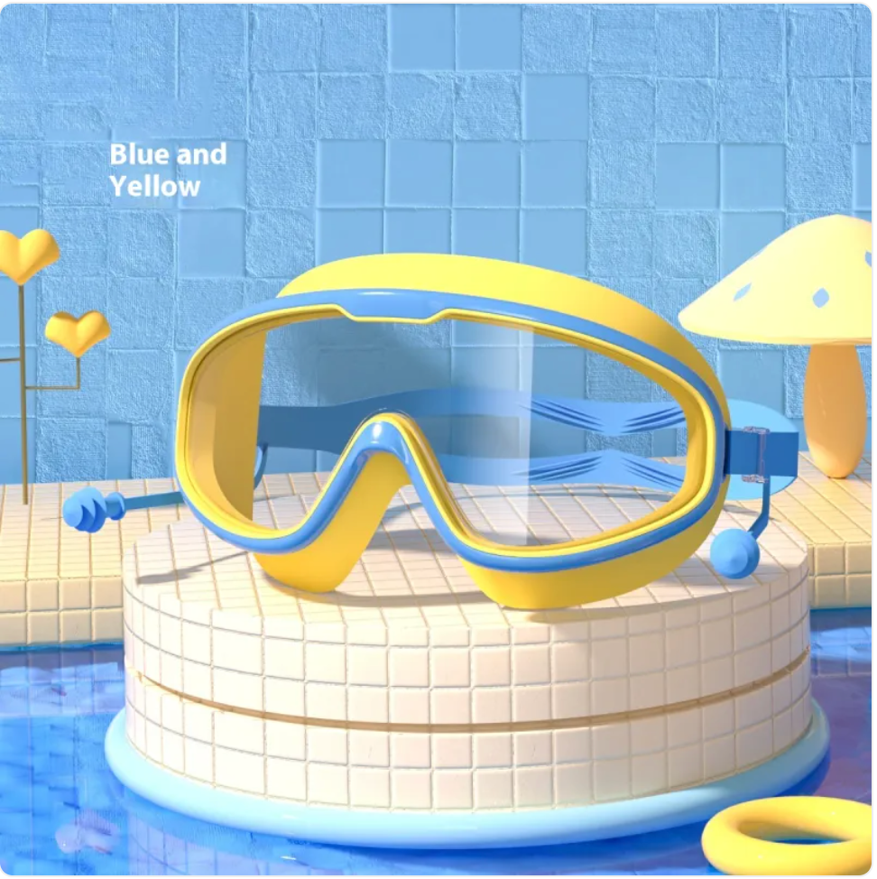Large Frame Anti-Fog Waterproof Swim Goggles with Earplugs