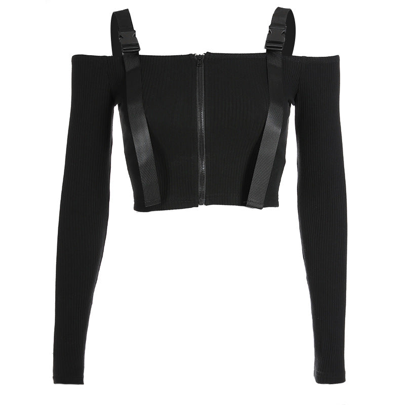 One-Shoulder Long Sleeve Cropped Top