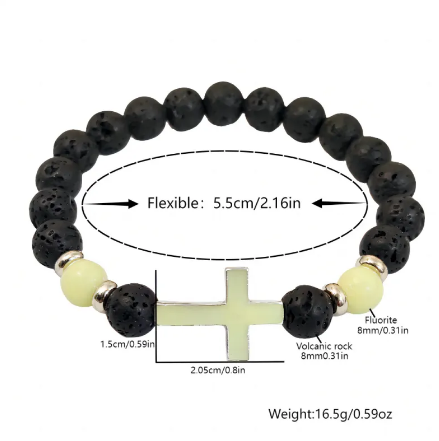 Luminous Volcanic Lava Rock Cross Bracelet