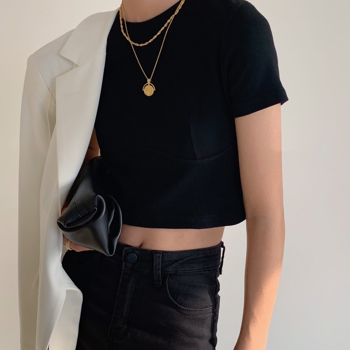 Spring 2020 Women's Slim Fit Knitted Crop Top T-Shirt