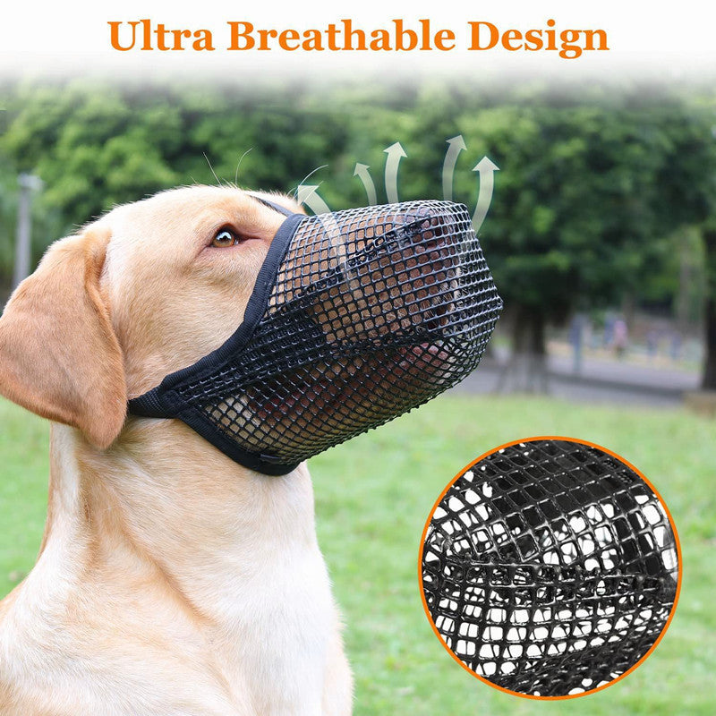Breathable Mesh Dog Muzzle, Soft Adjustable Mouth Cover to Prevent Biting and Barking, Anti-Chewing Muzzle for Small to Large Dogs XS-XL