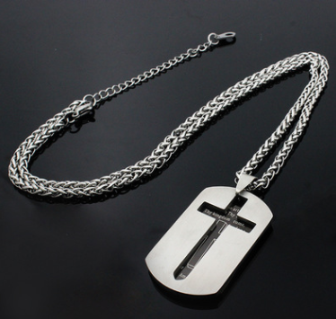 Cross Dog Tag Pendant Necklace