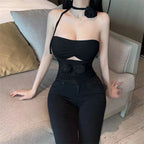 Sweet and Spicy Fashion Hollow Tube Top with Floral Design