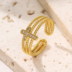 Gold-Plated Zircon Cross Ring