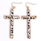 Leopard Print Cross Drop Earrings