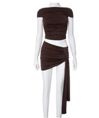 Sexy Crop Top and Draped Mini Skirt Set for Women