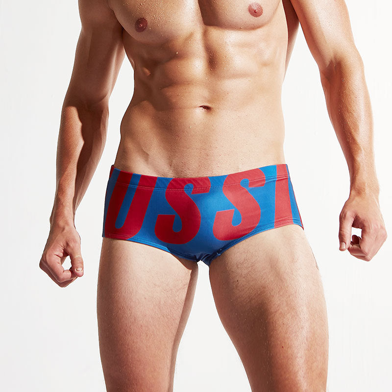 Men's Bold Letter Print Swim Briefs