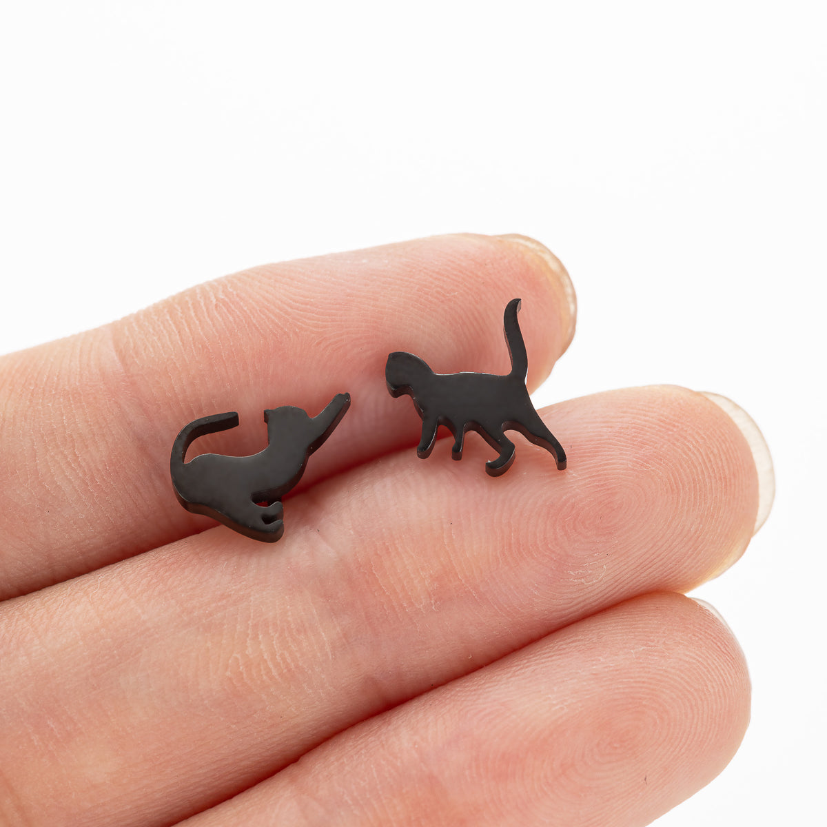 Rose Gold Stainless Steel Cat Stud Earrings